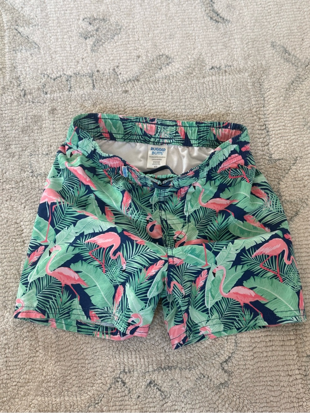 Rugged Butts Kids Flamingo Print Swim Bermudas in Pink & Green